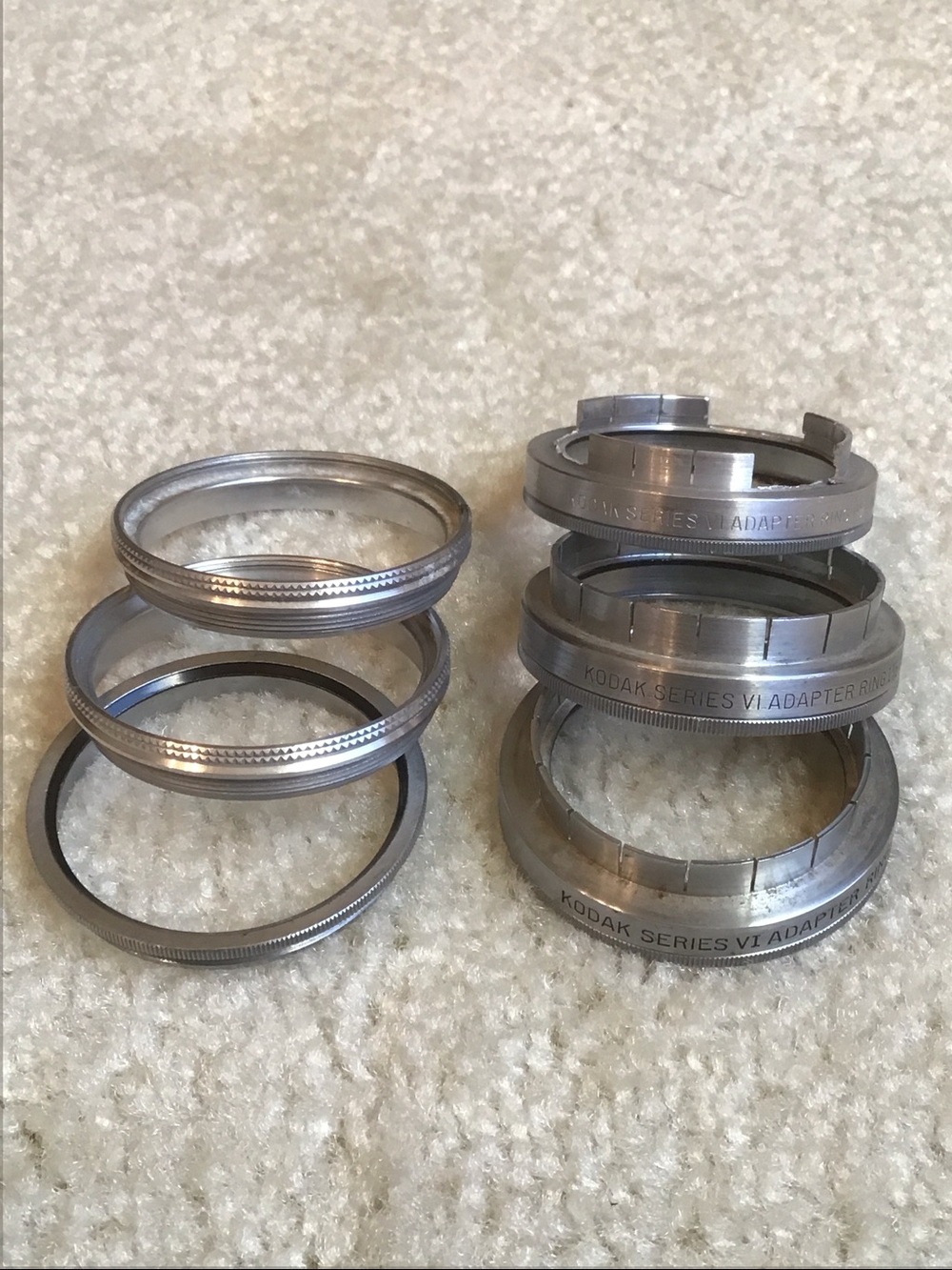 Vintage Kodak Series VI Silver Lens Adapter Rings, 3 adapter rings + 3 retaining